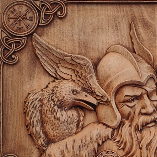 Viking Wood Carving Odin Hugin And Munin Norse Wall Decoration